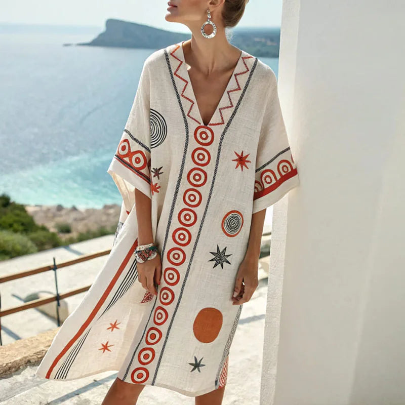 Robe de plage fleurie – Noir & Orange