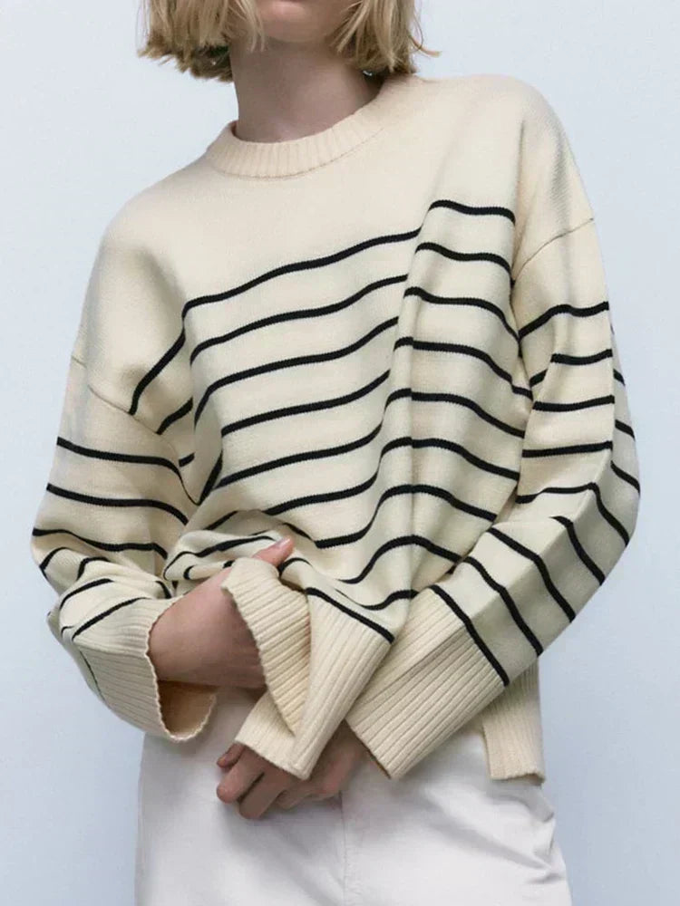 Pull "Hannah" – Baggy Rayé Beige
