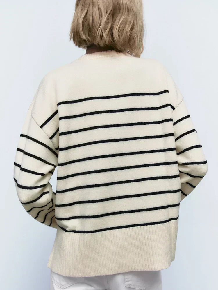 Pull "Hannah" – Baggy Rayé Beige