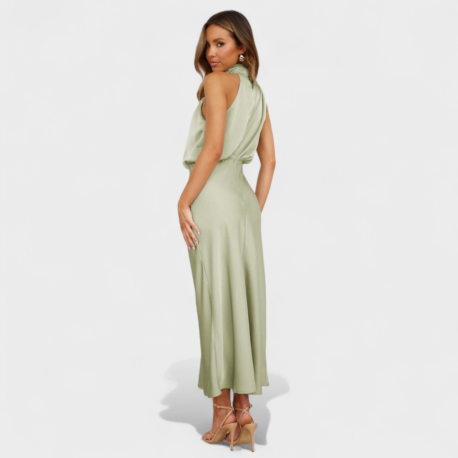 Robe en satin "Antonia" – Col montant