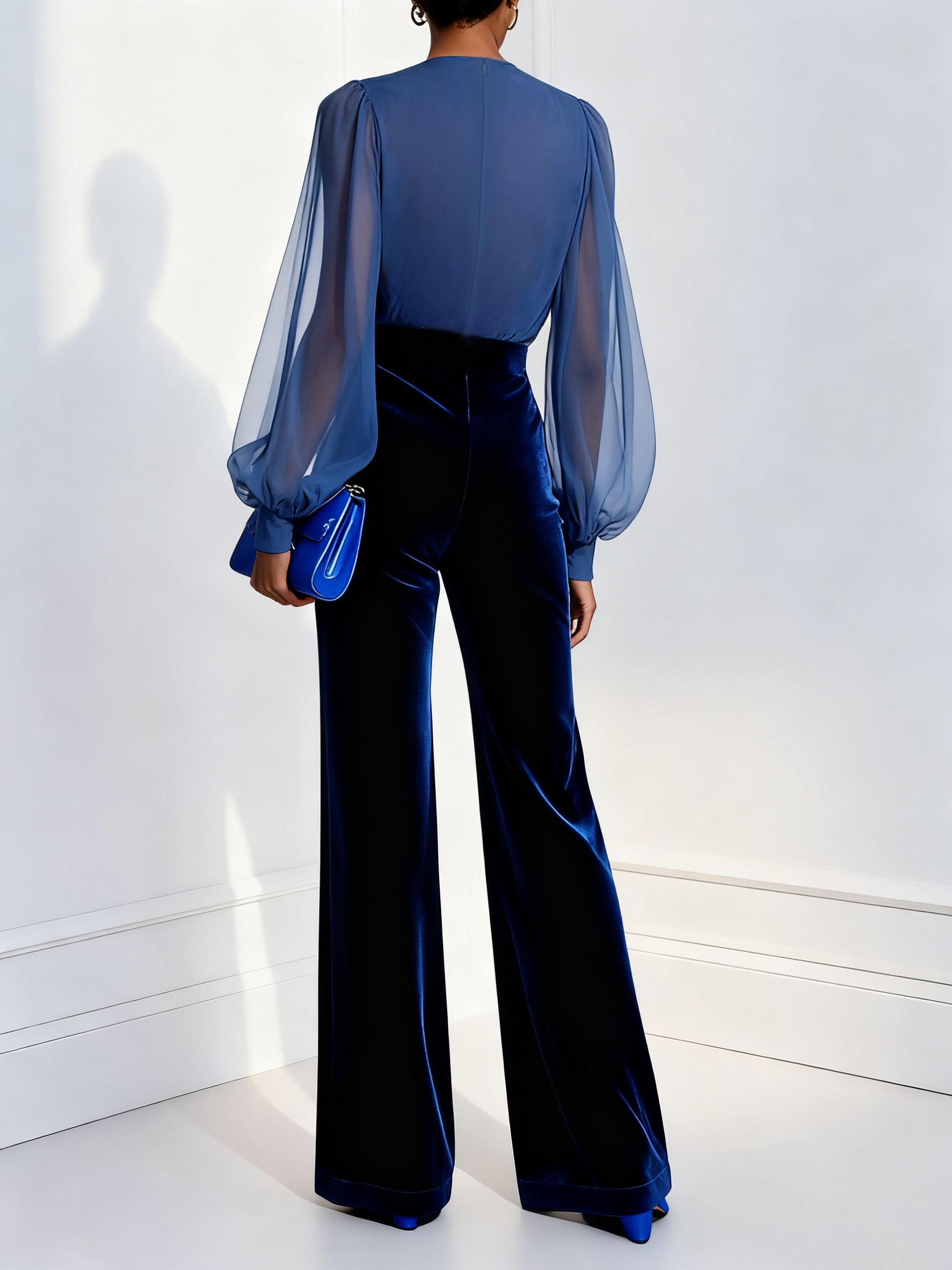 Jumpsuit "Rosa" – Blauw met V-Hals