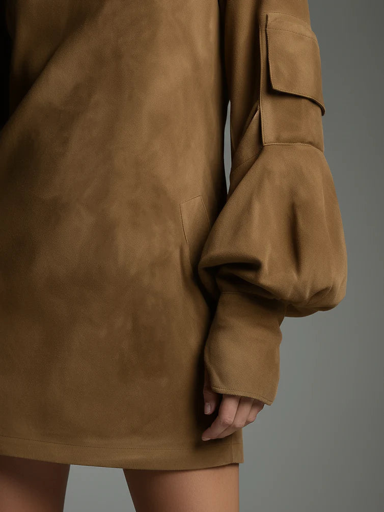 Oversized Minikleedje "Birgit" – Suède & Hoge Kraag