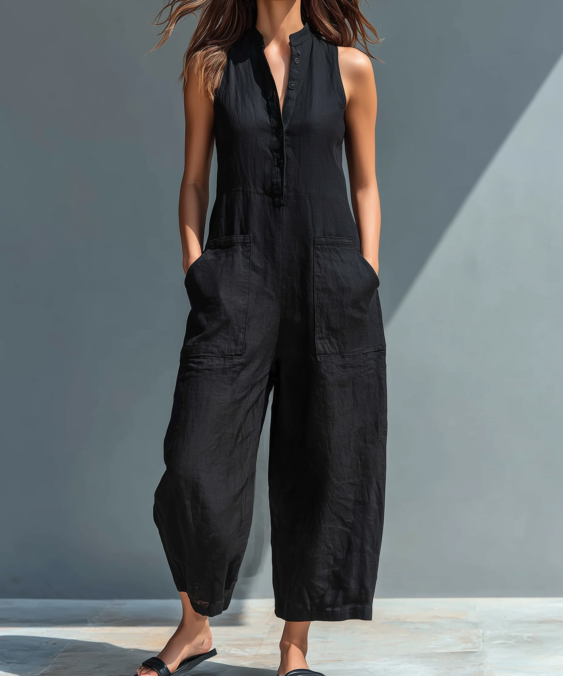 Mouwloze Jumpsuit "Anna" – Zwart Minimalistisch