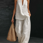 Mouwloze Set "Doris" – Wit met Wijde Broek