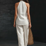 Mouwloze Set "Doris" – Wit met Wijde Broek
