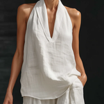 Mouwloze Set "Doris" – Wit met Wijde Broek
