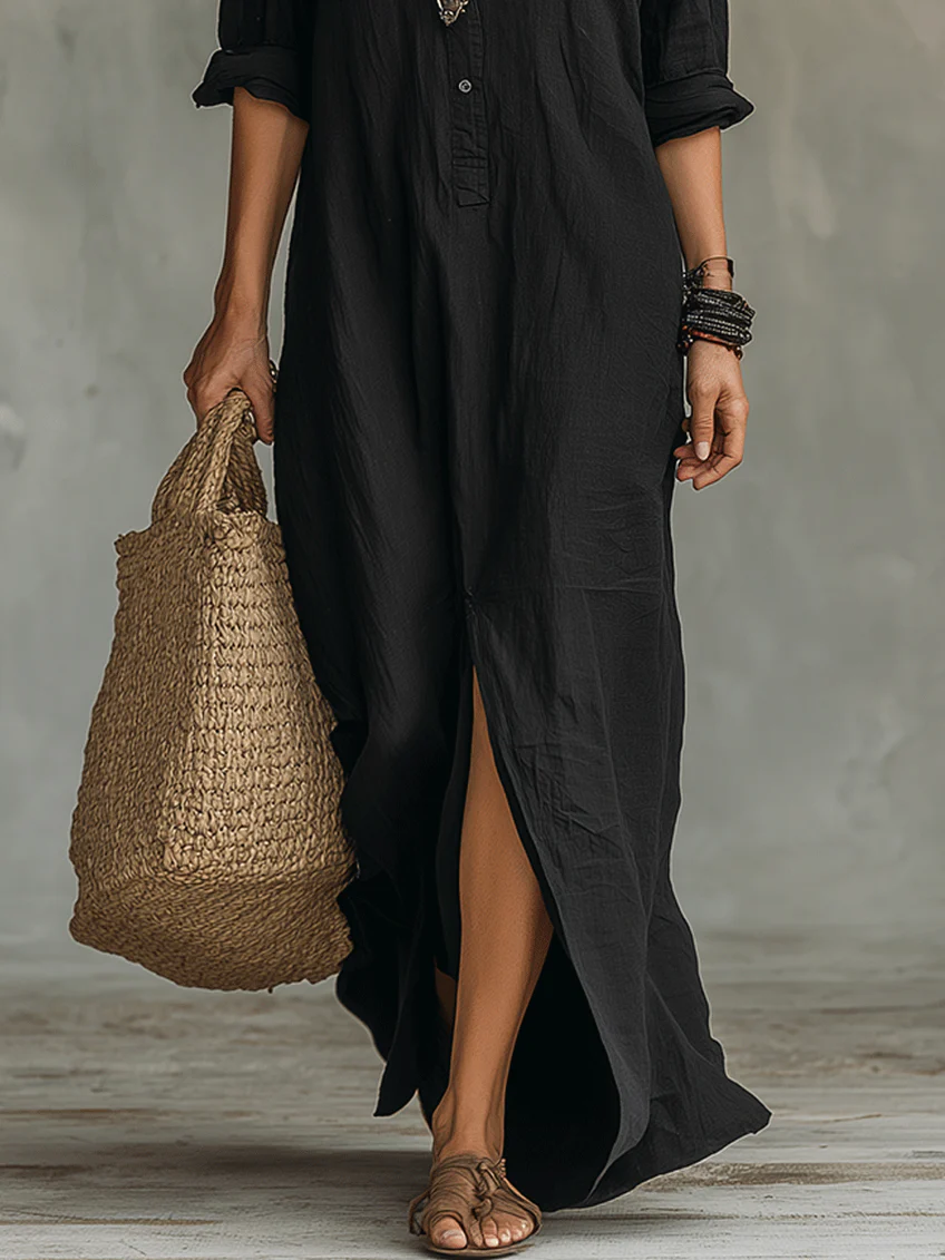 Robe Longue Ample "Martha" – À Boutons
