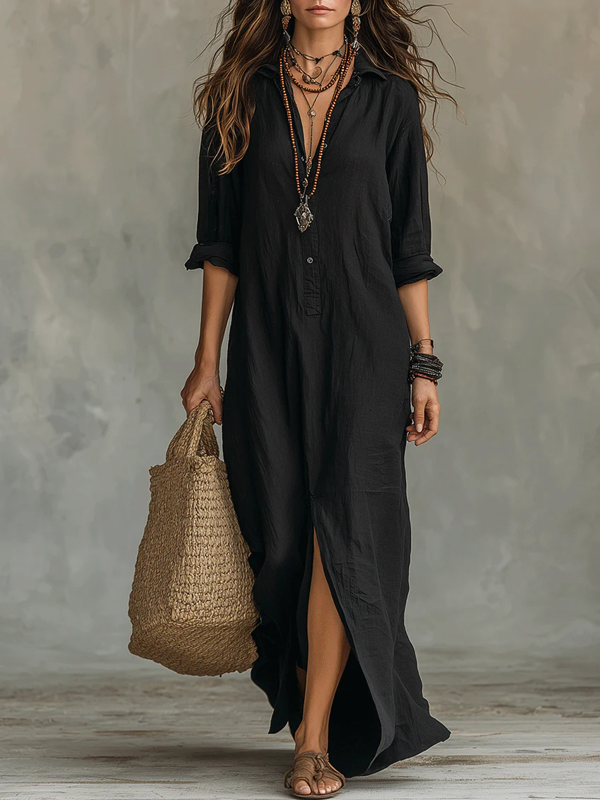 Robe Longue Ample "Martha" – À Boutons