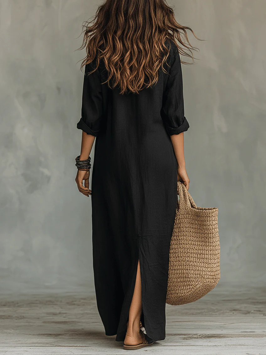 Robe Longue Ample "Martha" – À Boutons