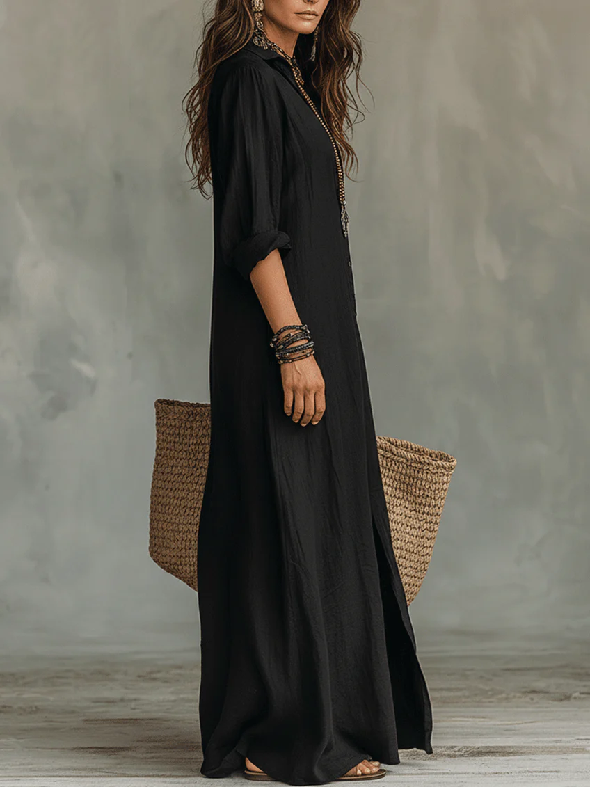 Robe Longue Ample "Martha" – À Boutons