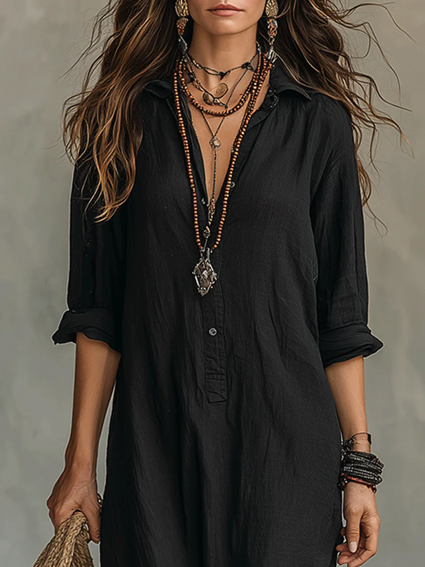 Robe Longue Ample "Martha" – À Boutons