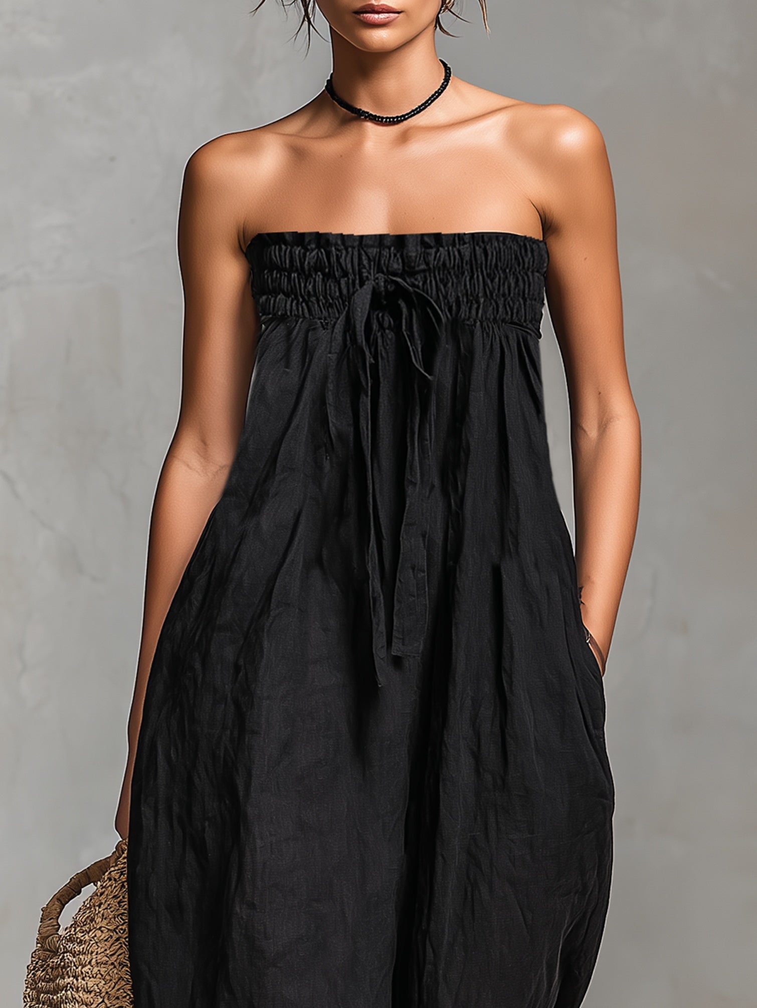 Combinaison Bustier "Paulina" – Noire à Nœud