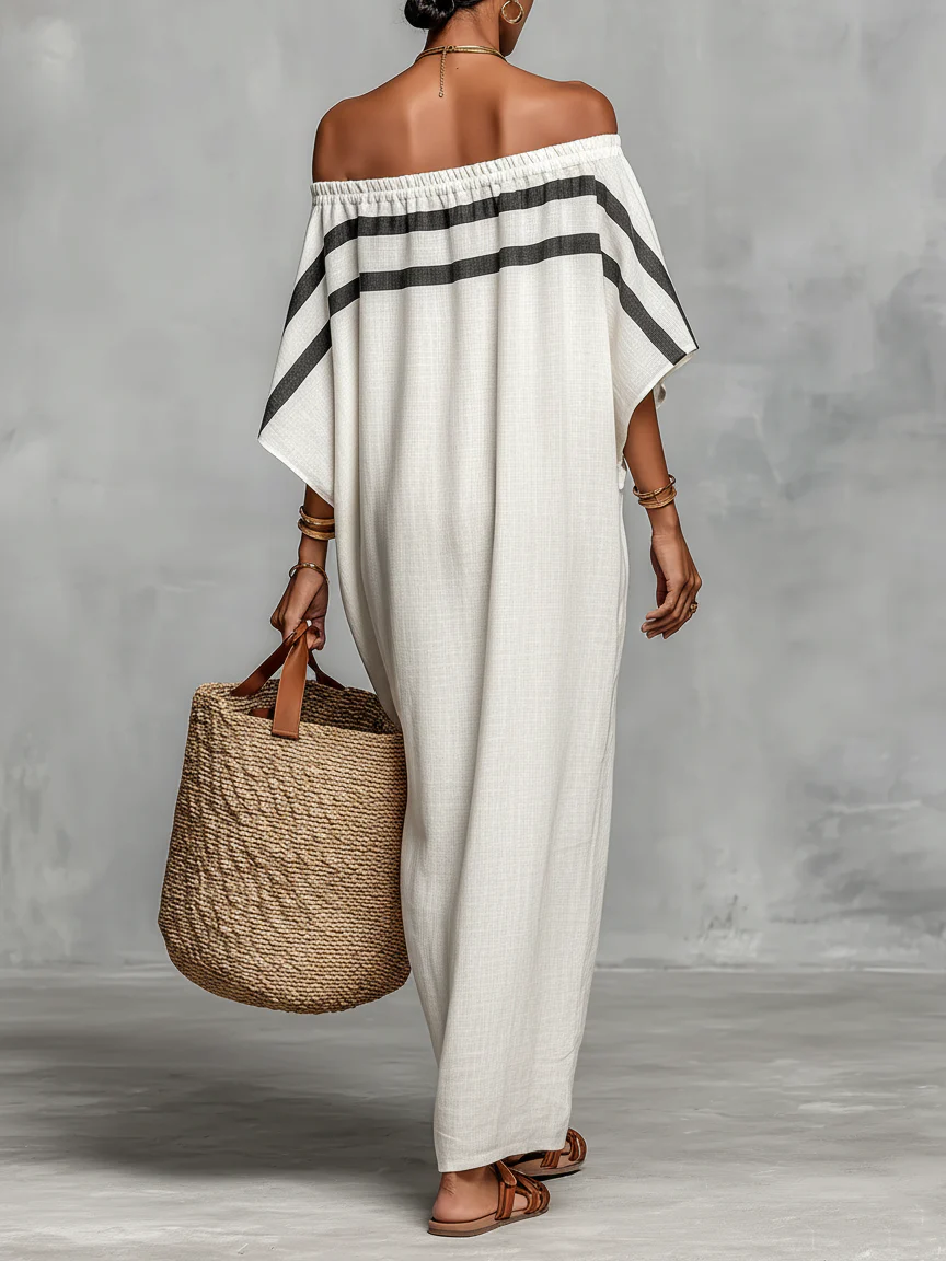 Off-Shoulder Maxikleed "Mia" – Wit met Vleermuismouwen