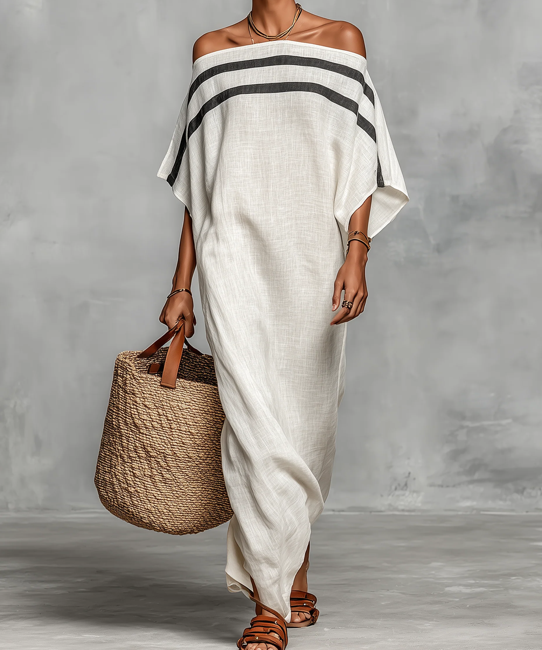 Off-Shoulder Maxikleed "Mia" – Wit met Vleermuismouwen