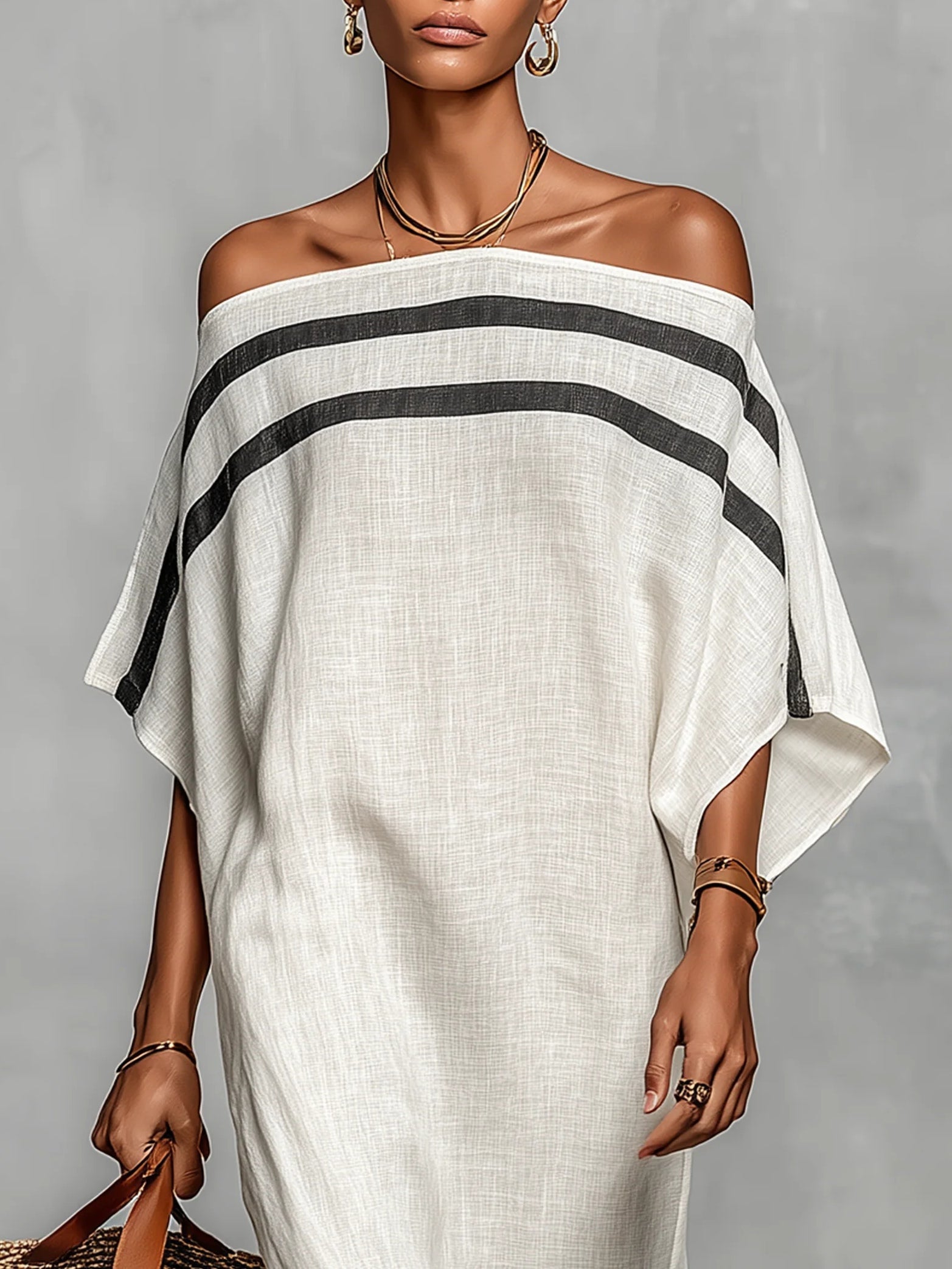 Off-Shoulder Maxikleed "Mia" – Wit met Vleermuismouwen