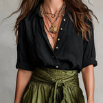 Ensemble Deux Pièces "Emma" – Haut Noir & Jupe Midi Vert Olive