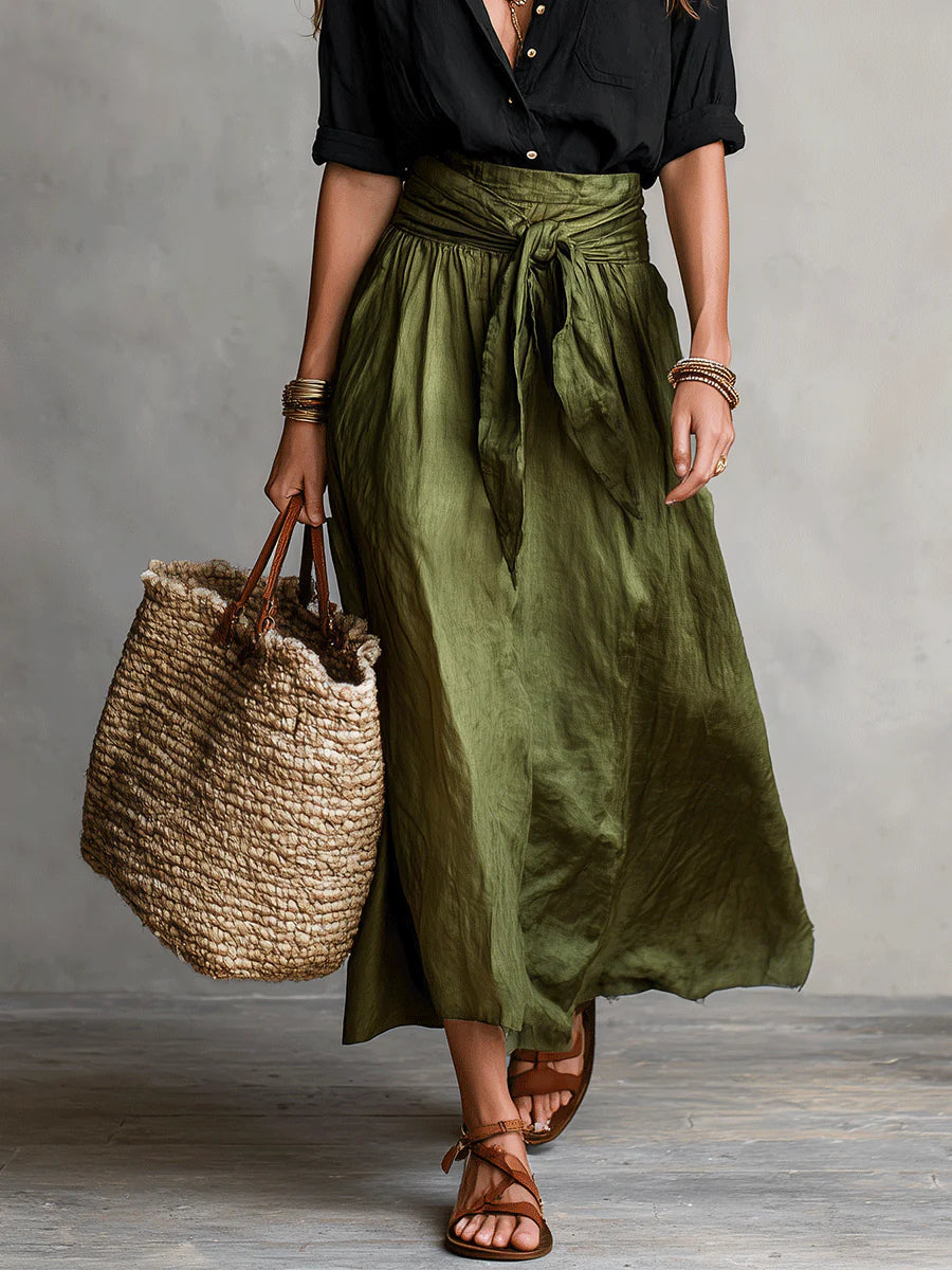 Ensemble Deux Pièces "Emma" – Haut Noir & Jupe Midi Vert Olive