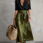 Ensemble Deux Pièces "Emma" – Haut Noir & Jupe Midi Vert Olive
