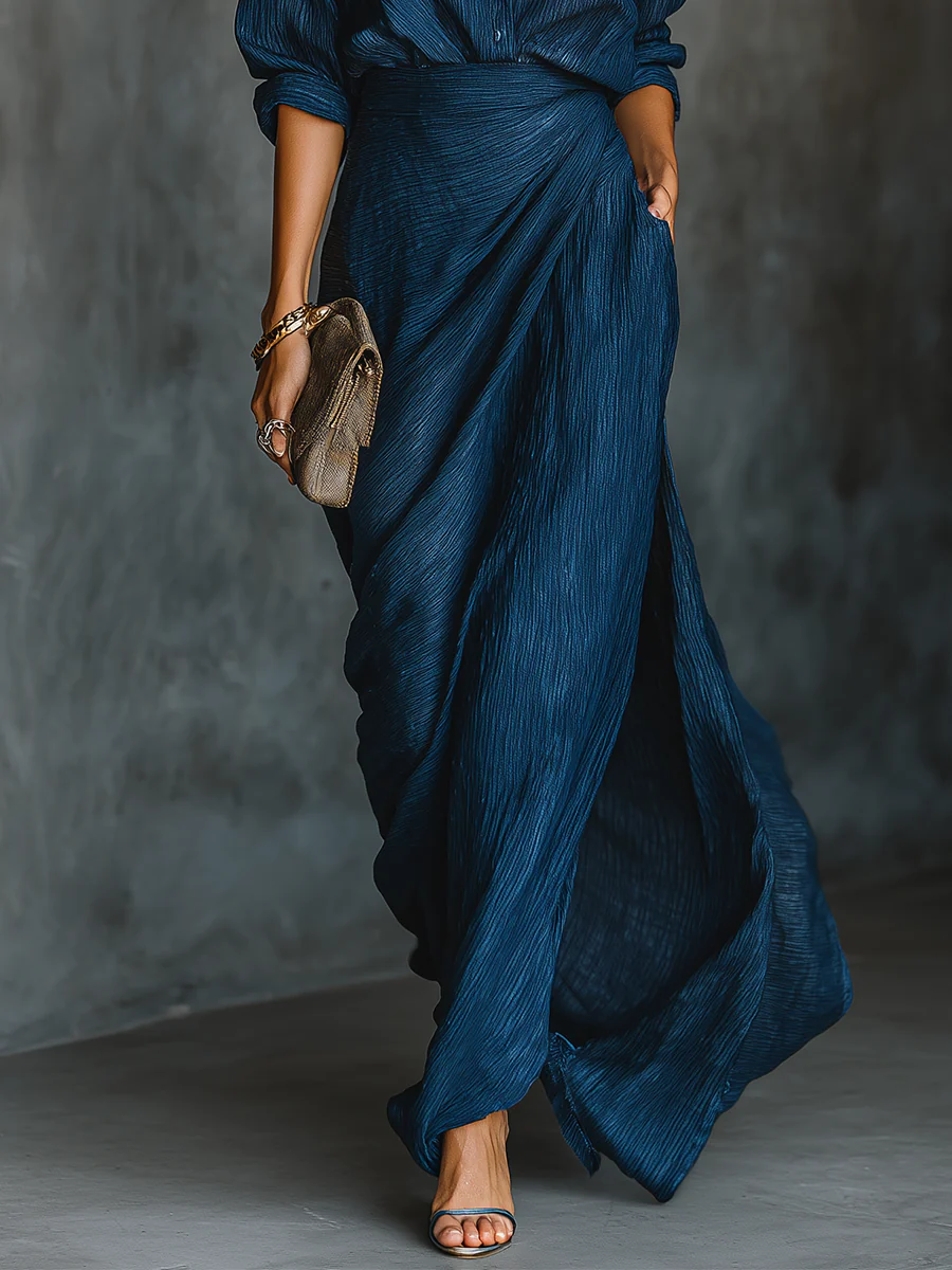 Maxikleed "Leni" – Donkerblauw met Lange Mouwen