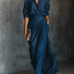 Maxikleed "Leni" – Donkerblauw met Lange Mouwen