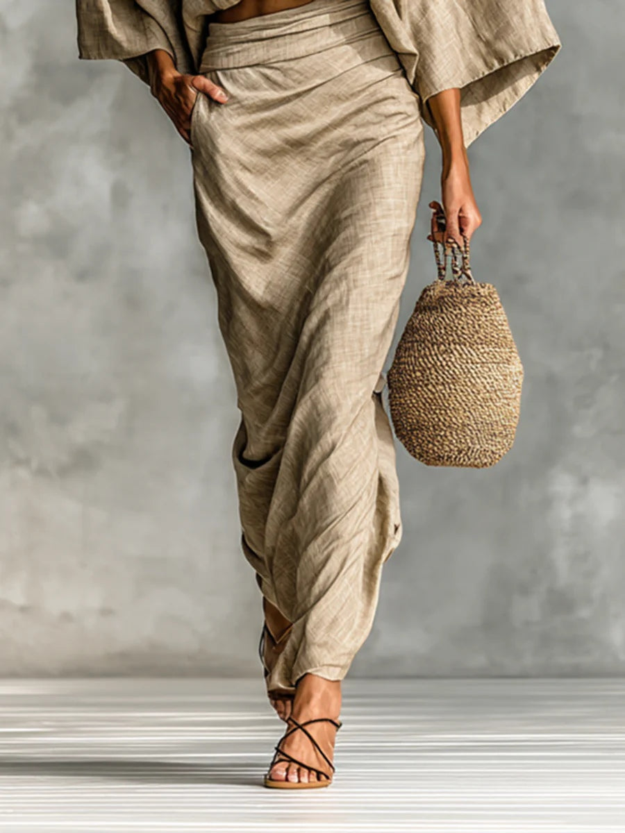 Ensemble Deux Pièces "Pia" – Kaki avec Jupe Longue
