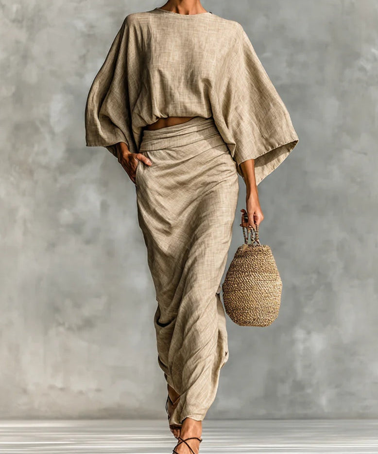Tweedelige Set "Pia" – Khaki met Lange Rok