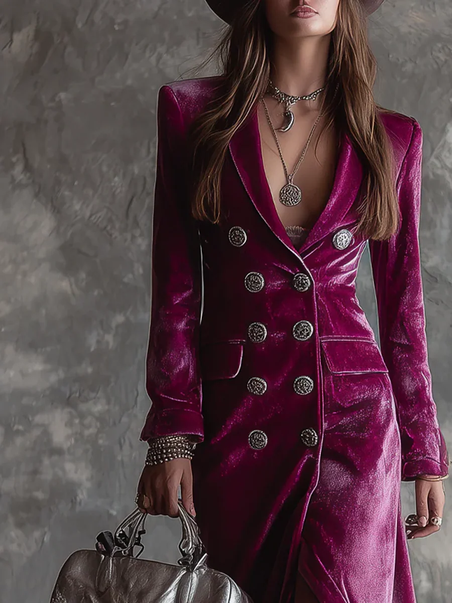 Robe Blazer "Vera" – Velours Lilas Longue