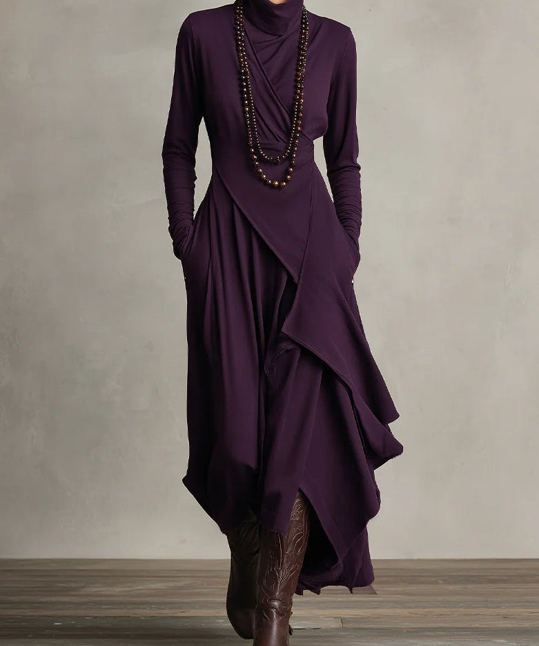 Robe Tunique Longue "Laura" – Asymétrique Violet & Noir