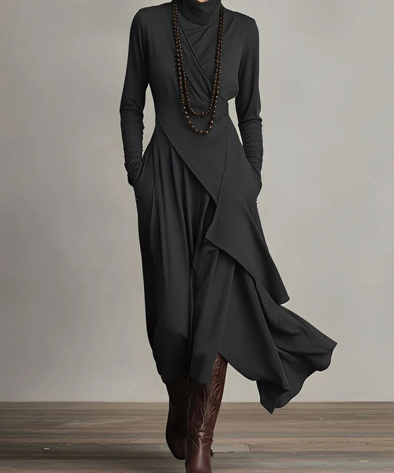 Robe Tunique Longue "Laura" – Asymétrique Violet & Noir