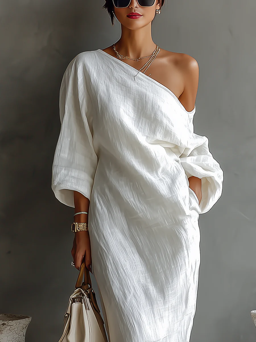 Robe Longue Asymétrique "Lina" – Blanche