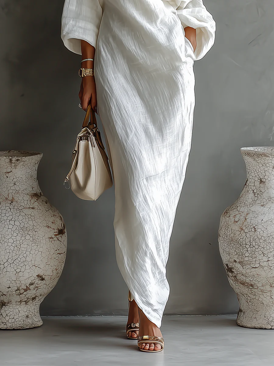Robe Longue Asymétrique "Lina" – Blanche