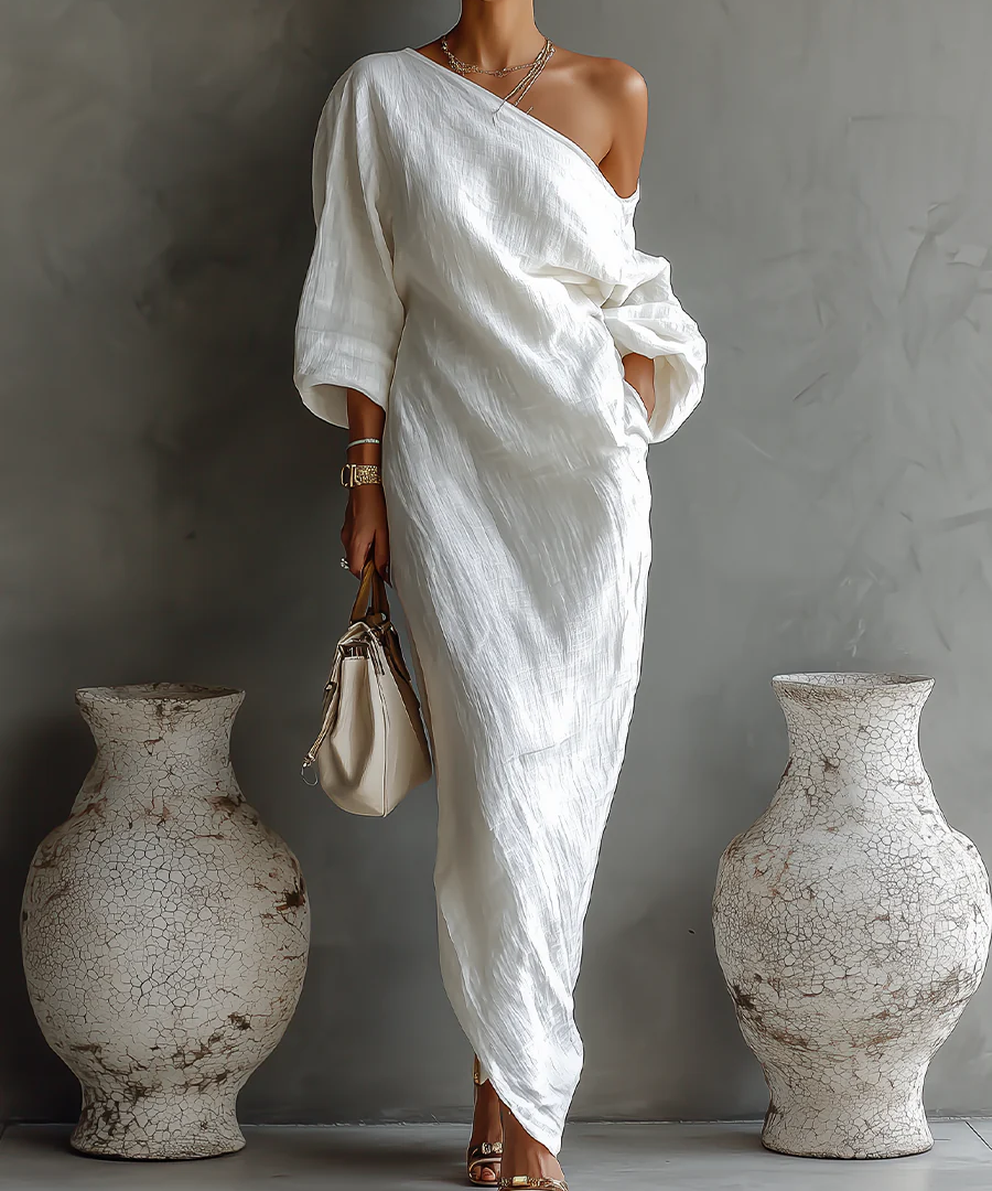 One-Shoulder Maxikleed "Lina" – Wit