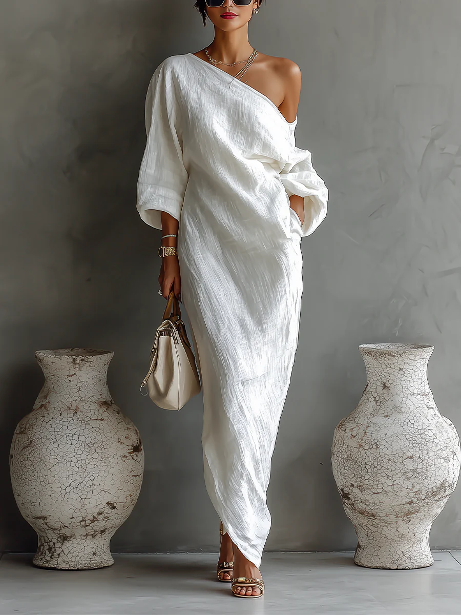 Robe Longue Asymétrique "Lina" – Blanche