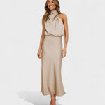 Robe en satin "Antonia" – Col montant