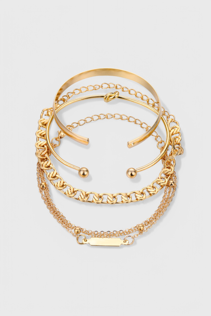Set de bracelets – 4 chaînes métalliques dorées