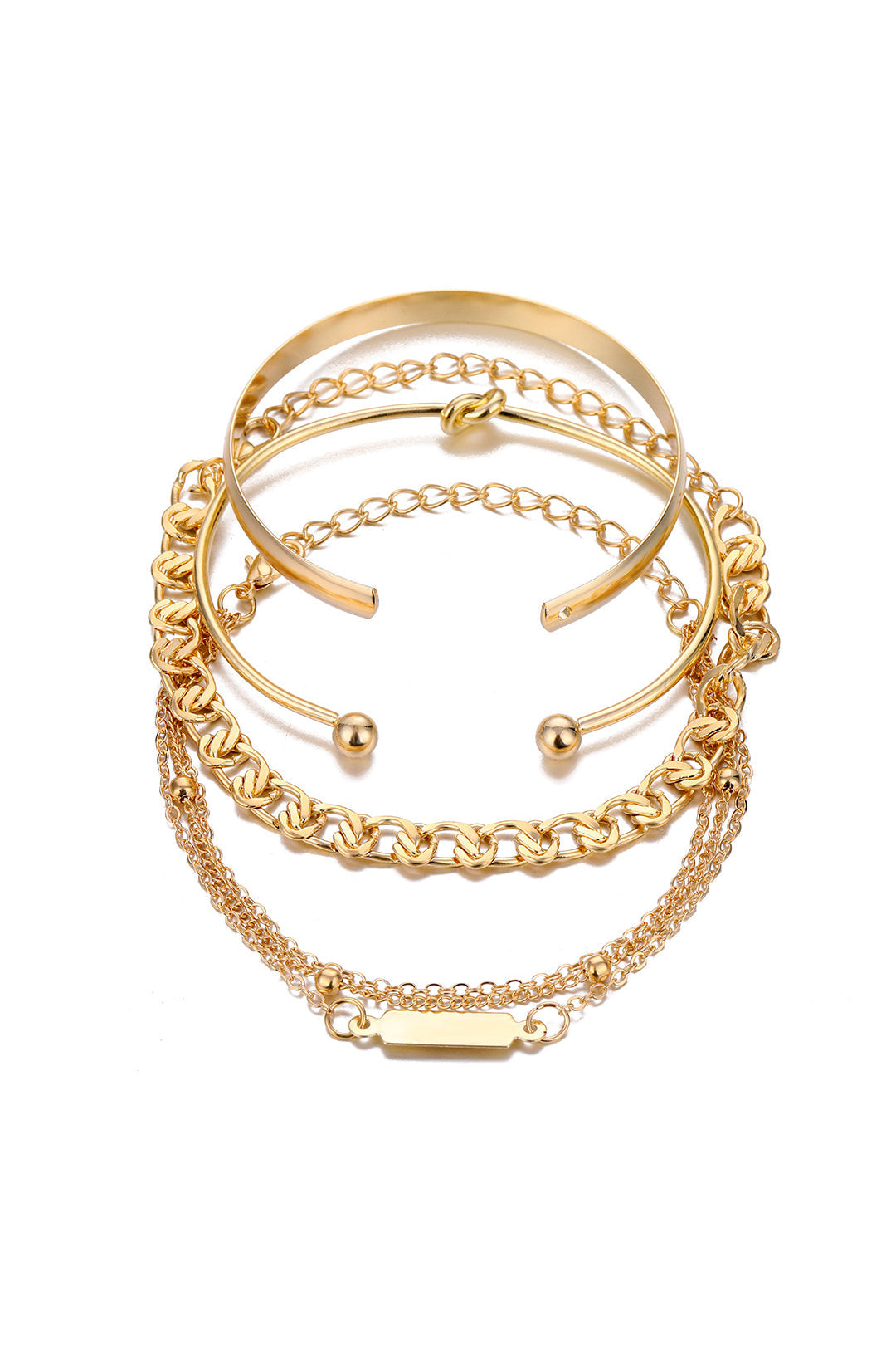 Set de bracelets – 4 chaînes métalliques dorées