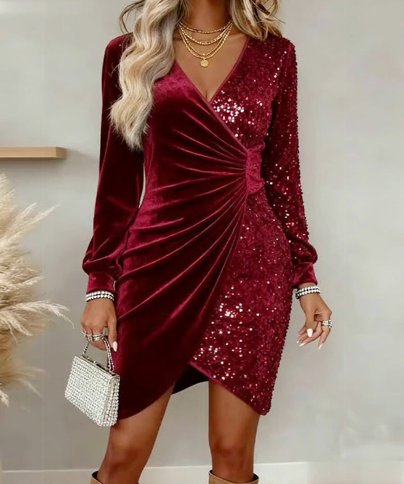 Robe Midi "Luise" – Velours & Paillettes