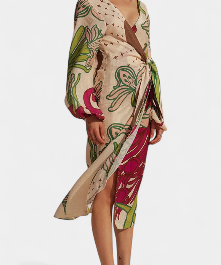 Robe Portefeuille "Annika" – Fleurs, Étoiles & Lunes