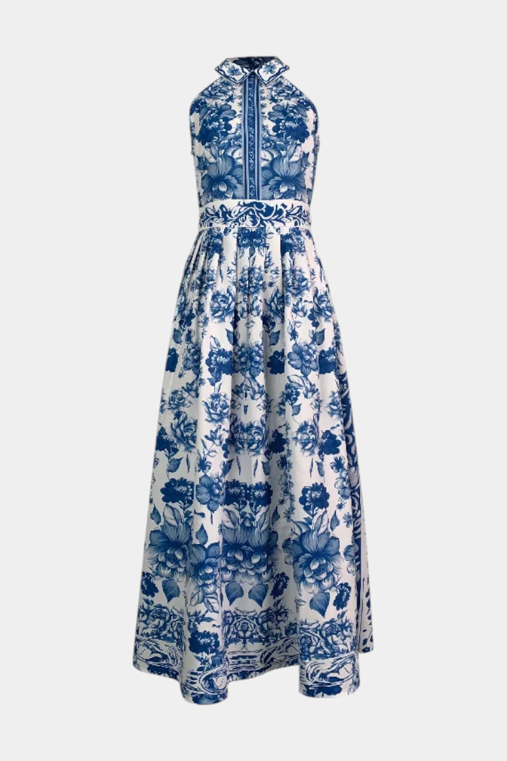 Bloemenkleed "Amelie" – Blauw & Wit Porselein