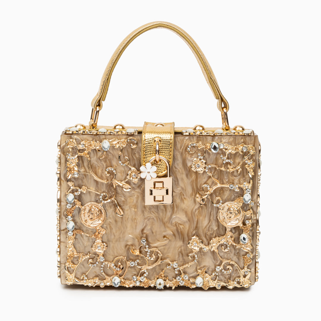 Sac "Stefanie" – Acrylique à fleurs dorées