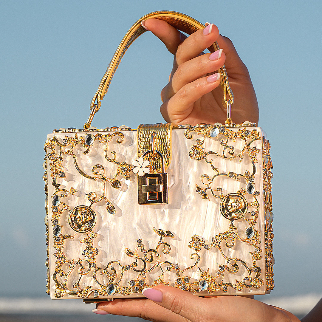 Sac "Stefanie" – Acrylique à fleurs dorées