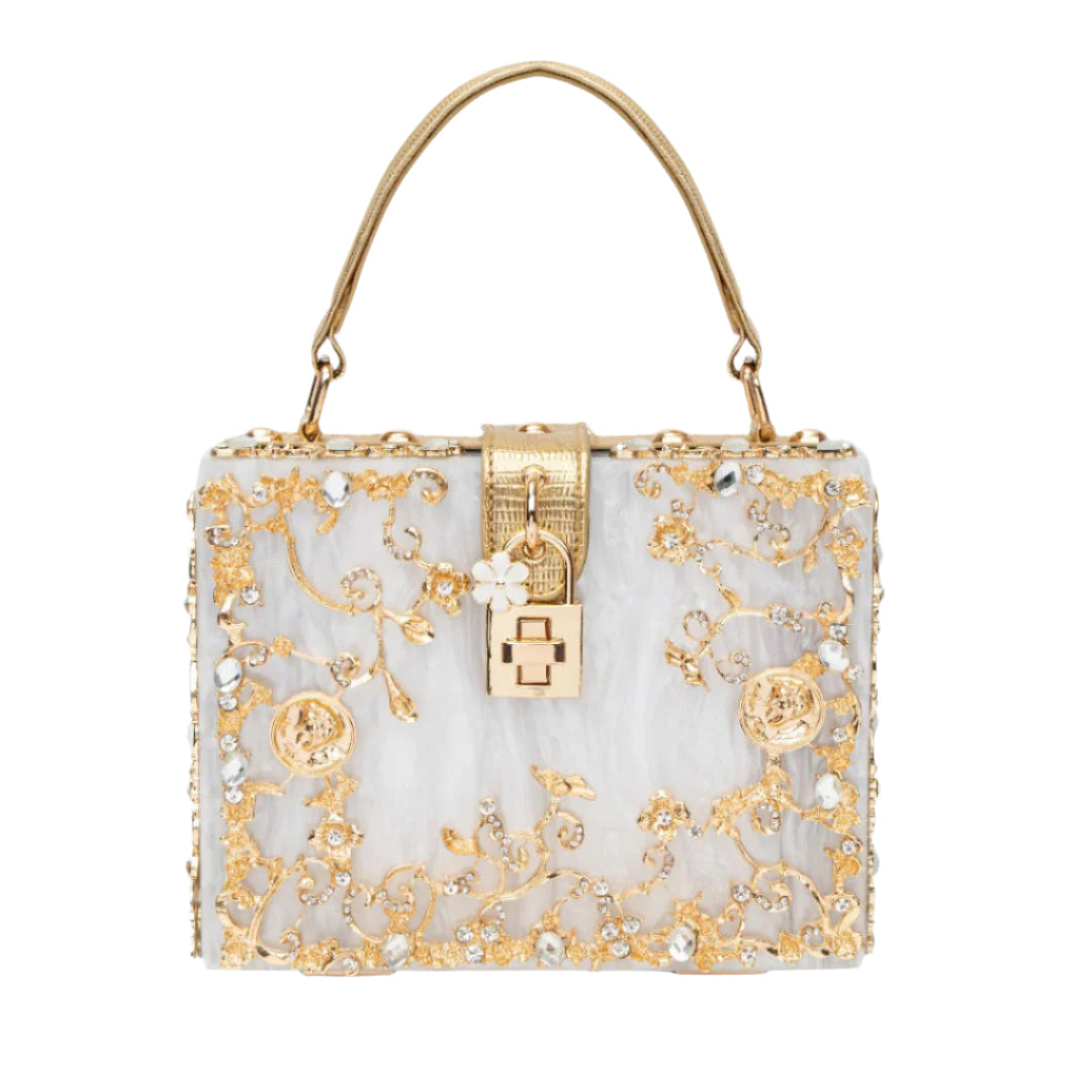 Tas "Stefanie" – Acryl Box met Gouden Bloemen