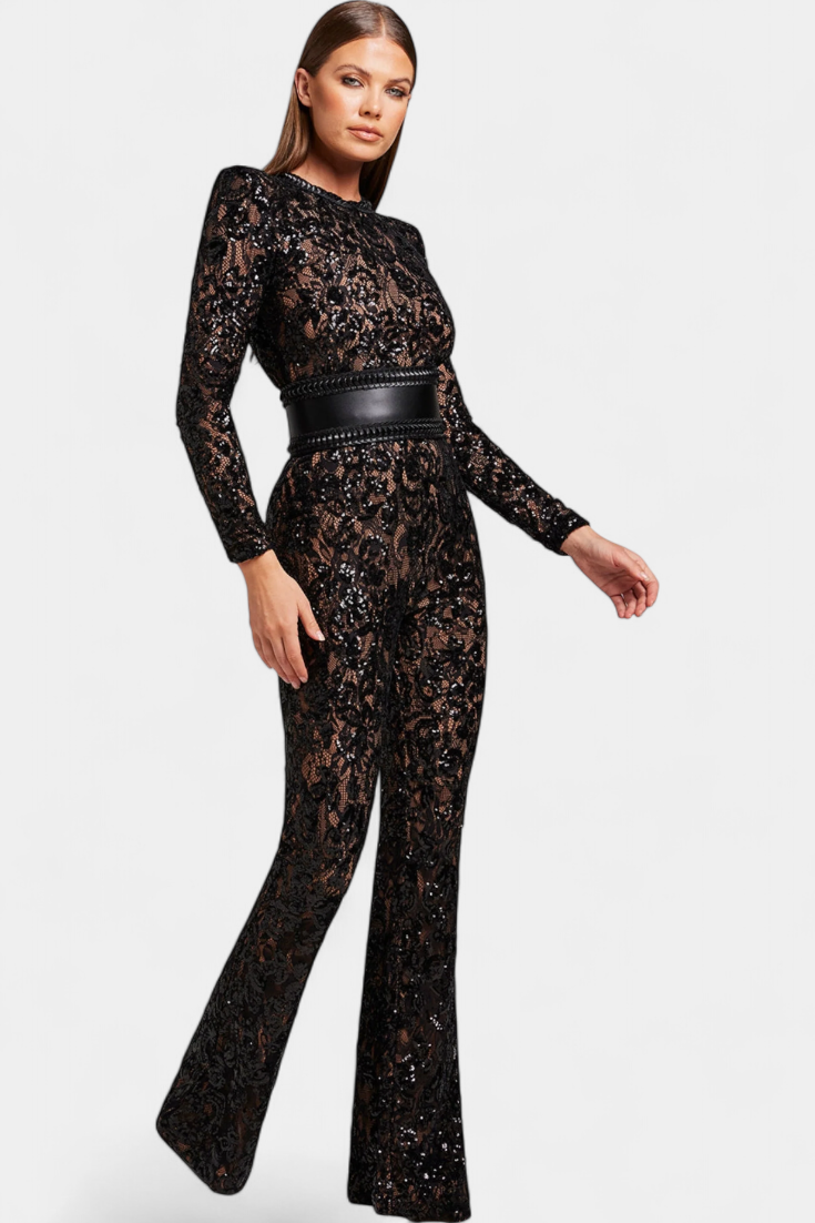 Combinaison en dentelle "Rosalie" – Paillettes & ceinture corset