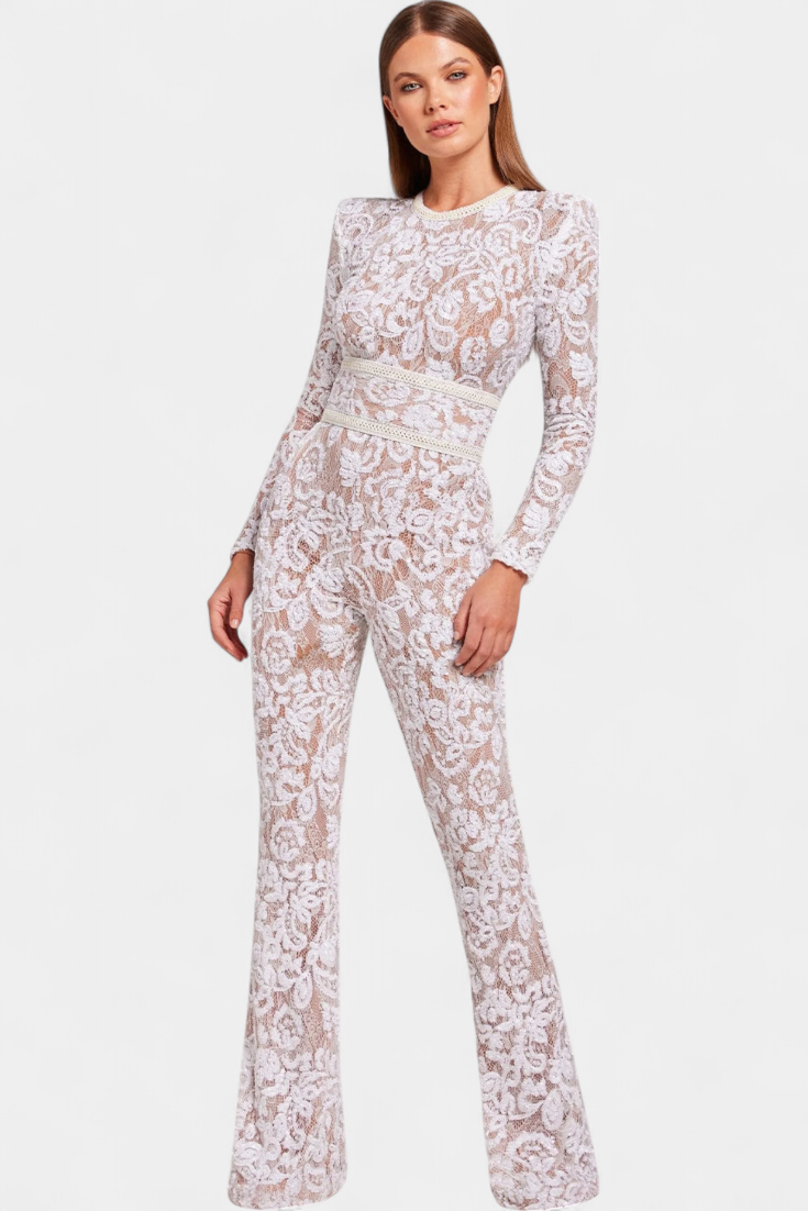 Combinaison en dentelle "Rosalie" – Paillettes & ceinture corset