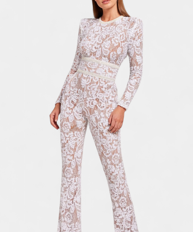 Combinaison en dentelle "Rosalie" – Paillettes & ceinture corset