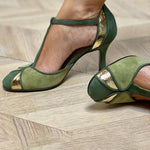 Pumps "Taviana" – Groen Patchwork met T-Bandje