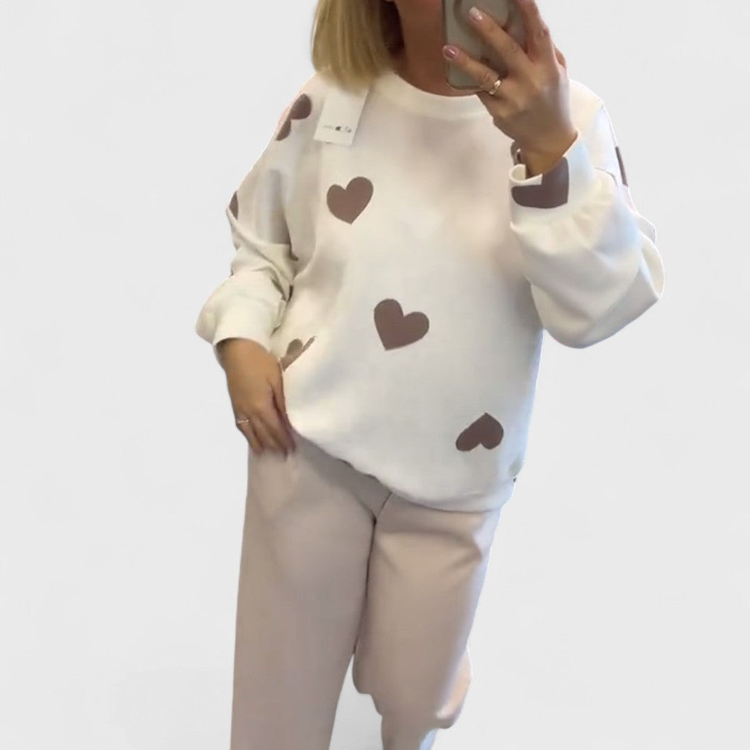 Trui "Pia" – Katoenmix met Hartjes Wit