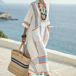 Robe Caftan "Petra" – Bleu & Ambre