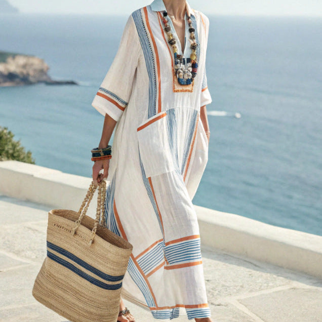 Robe Caftan "Petra" – Bleu & Ambre