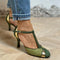 Pumps "Taviana" – Groen Patchwork met T-Bandje